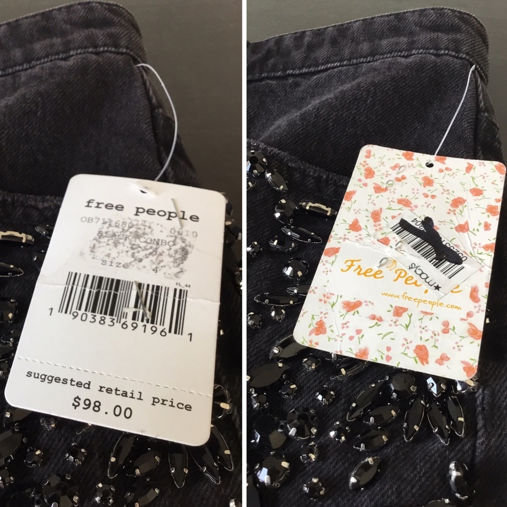 Free People Embellished Black Denim MiniSkirt Sz 4 - Picture 12 of 15